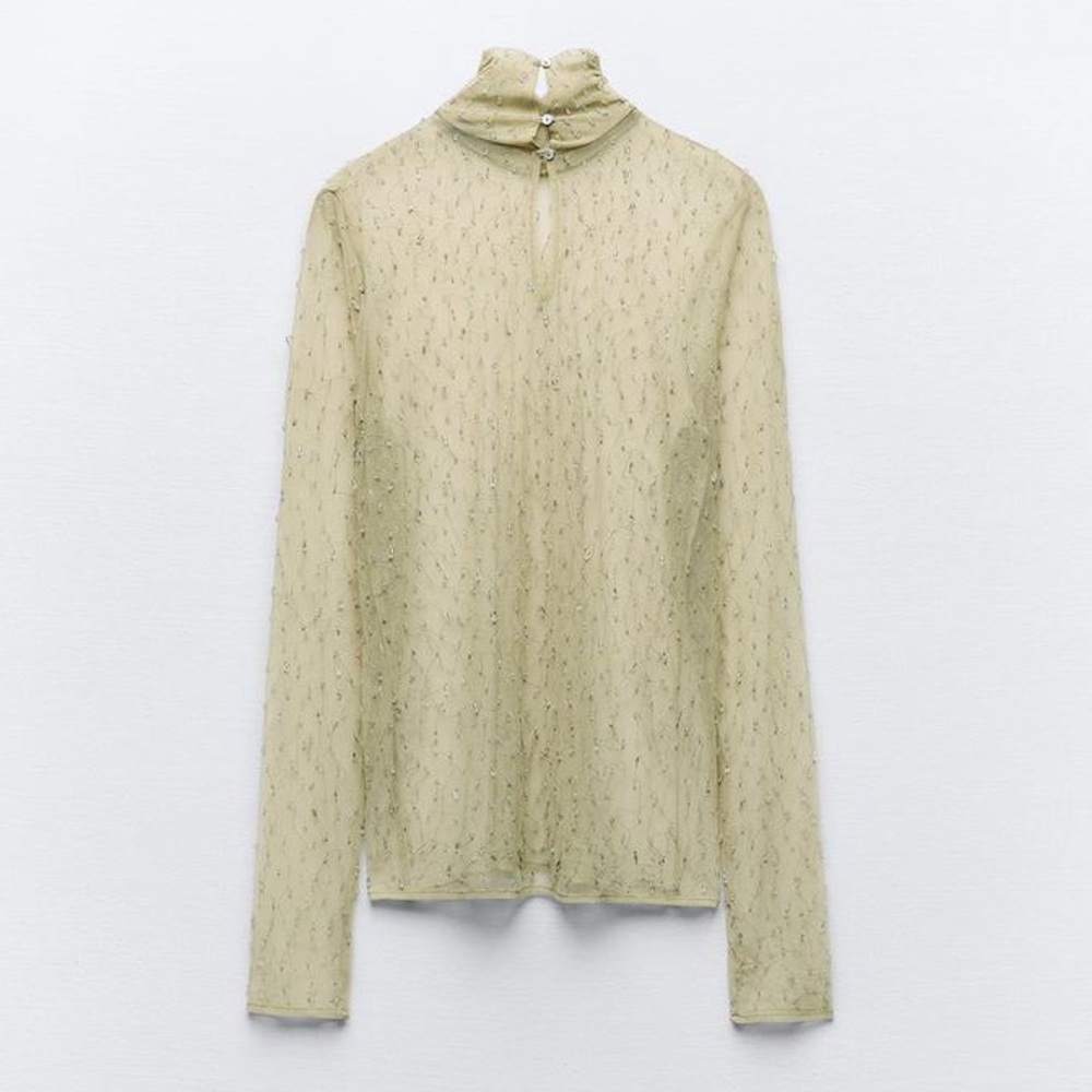 ZARA BLOGGERS FAVORITE SEMI-SHEER BEADED TOP - Picture 7 of 13